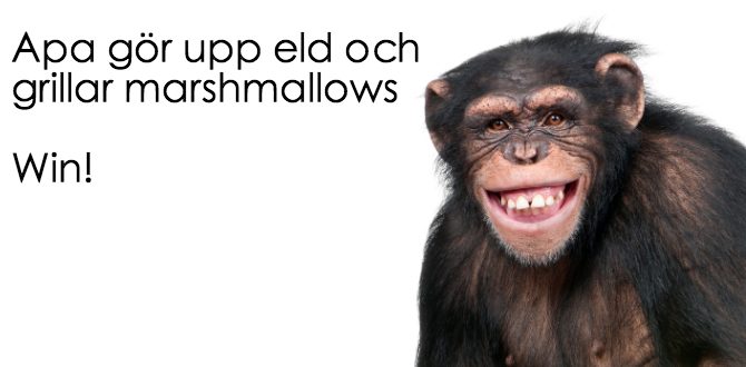 Apa gör upp eld och grillar marshmallows