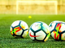 fotbollar på gräsmatta